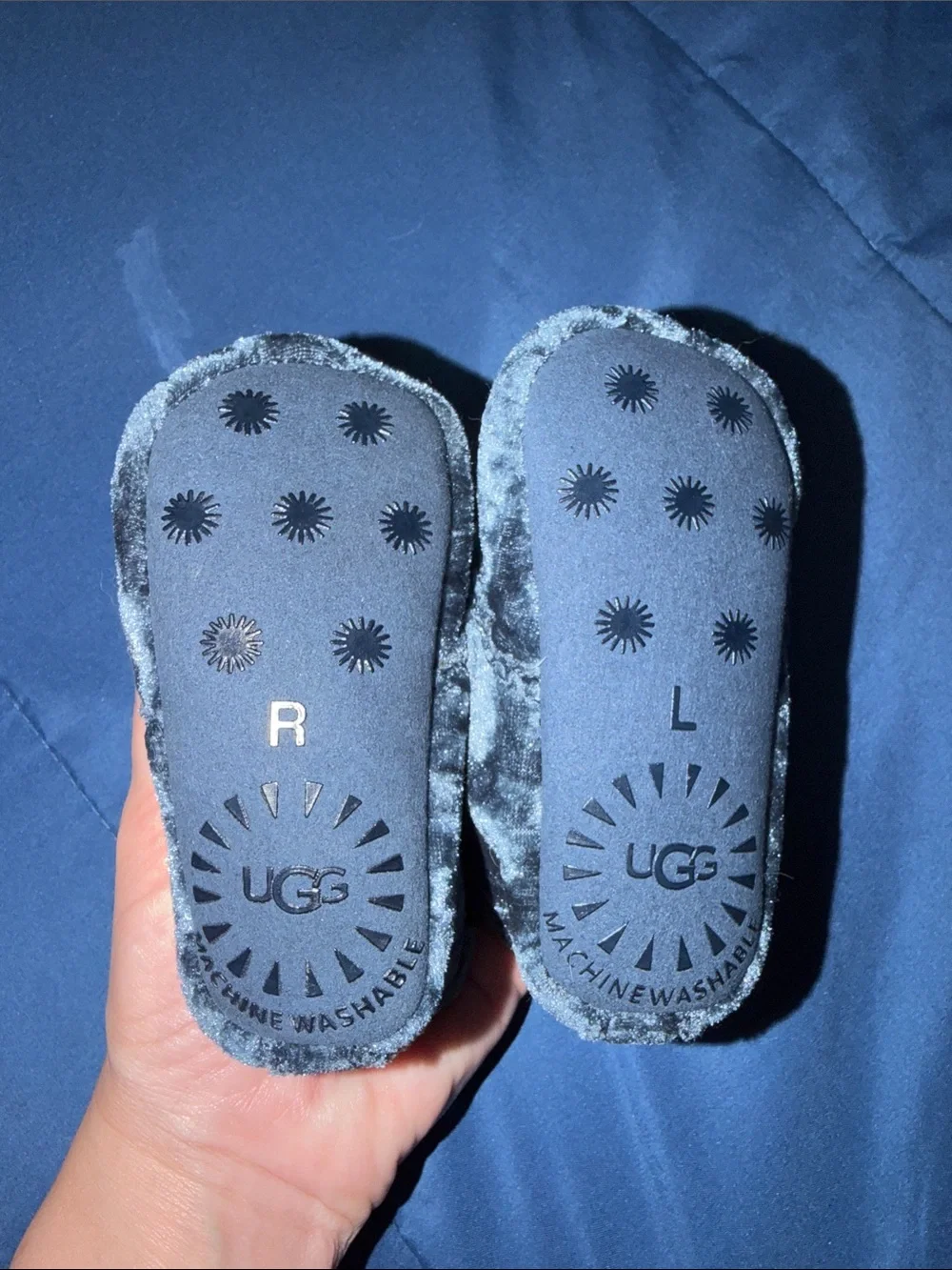 Baby UGG Navy Plush Baby Booties with Strap